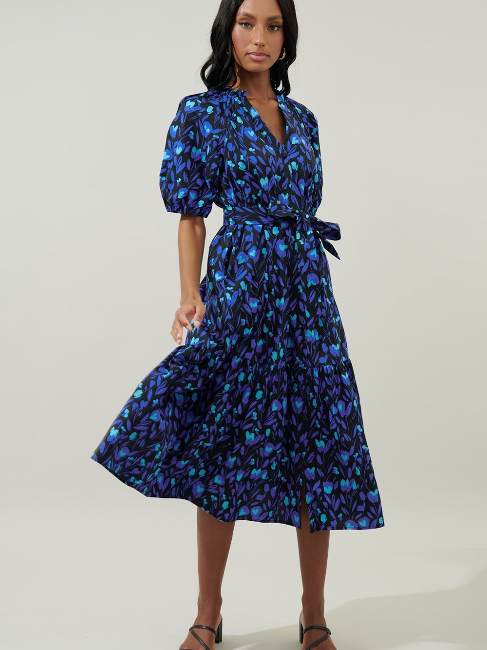 Sugar Lips Zorya Floral Wynette Tiered Midi Dress $95.00 Retail Size M